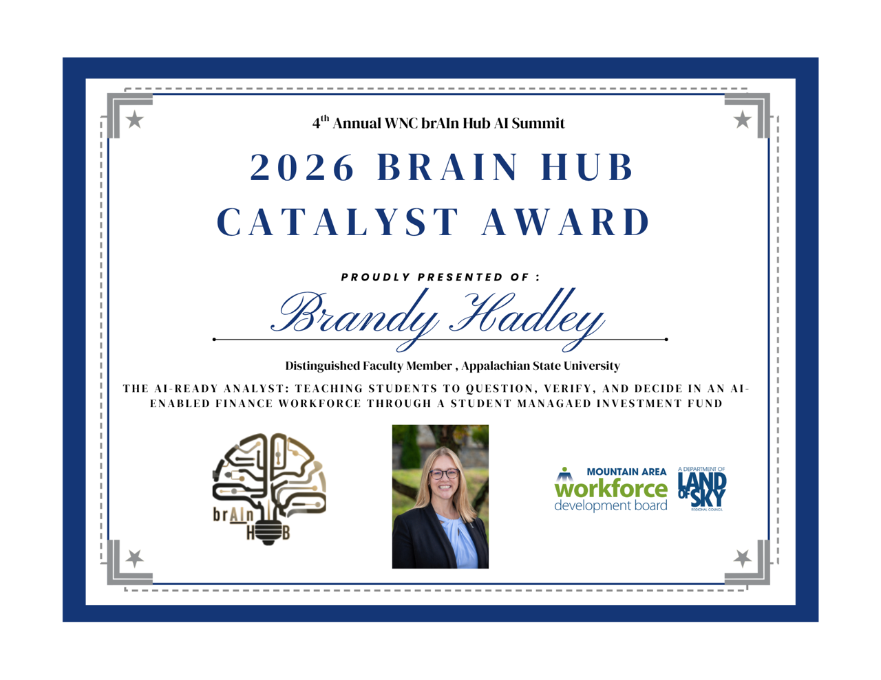 Award certificate for Brandy Hadley