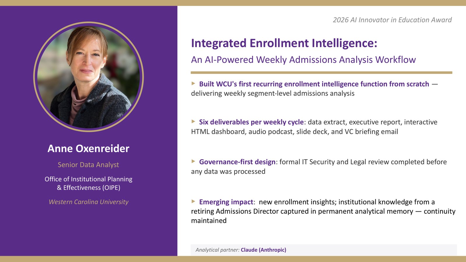 Award slide for Anne Oxenreider